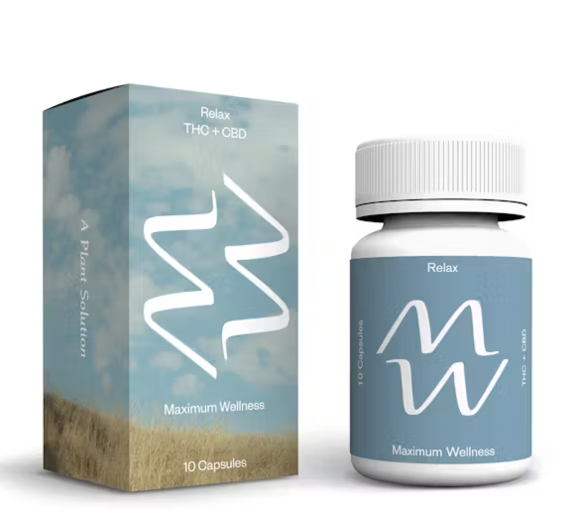 Photograph of product: Maxium Wellness Capsule Relax 25mg 1:1 CBD/TH-oui