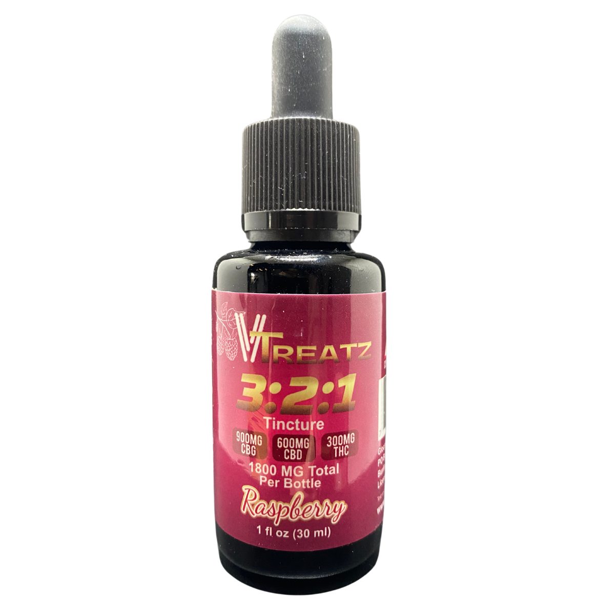 Photograph of Product: VTreatz - 300mg 3:2:1 CBG:CBD:THC Oil - Raspberry
