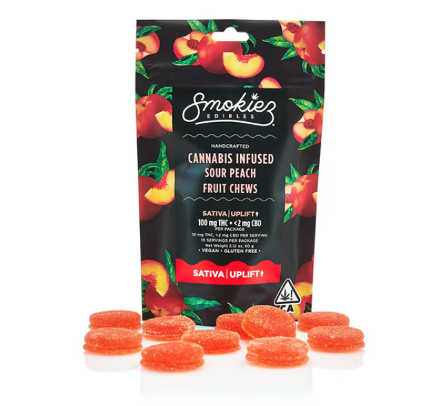 Photograph of product: Smokiez Edibles - Sweet Peach 100mg 10pk Gluten-Free Vegan Gummies