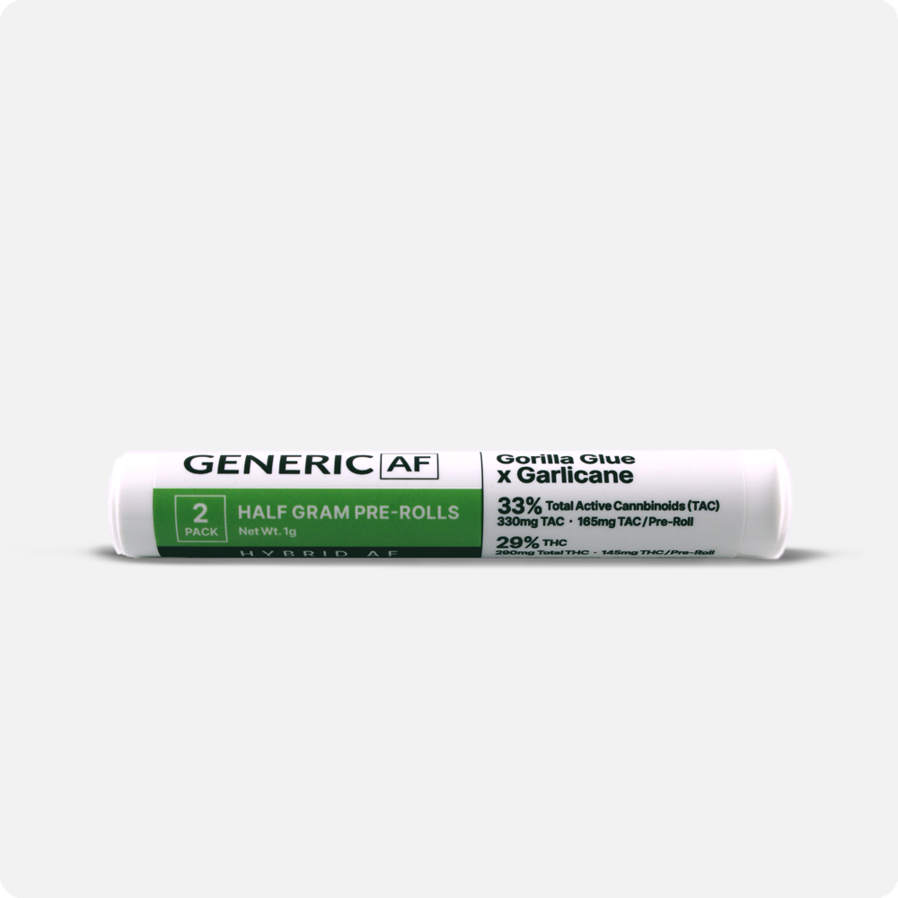 Photograph of product: Generic AF | Pre-Roll | Hybrid Blend | Gorilla Glue X Garlicane | 2pk