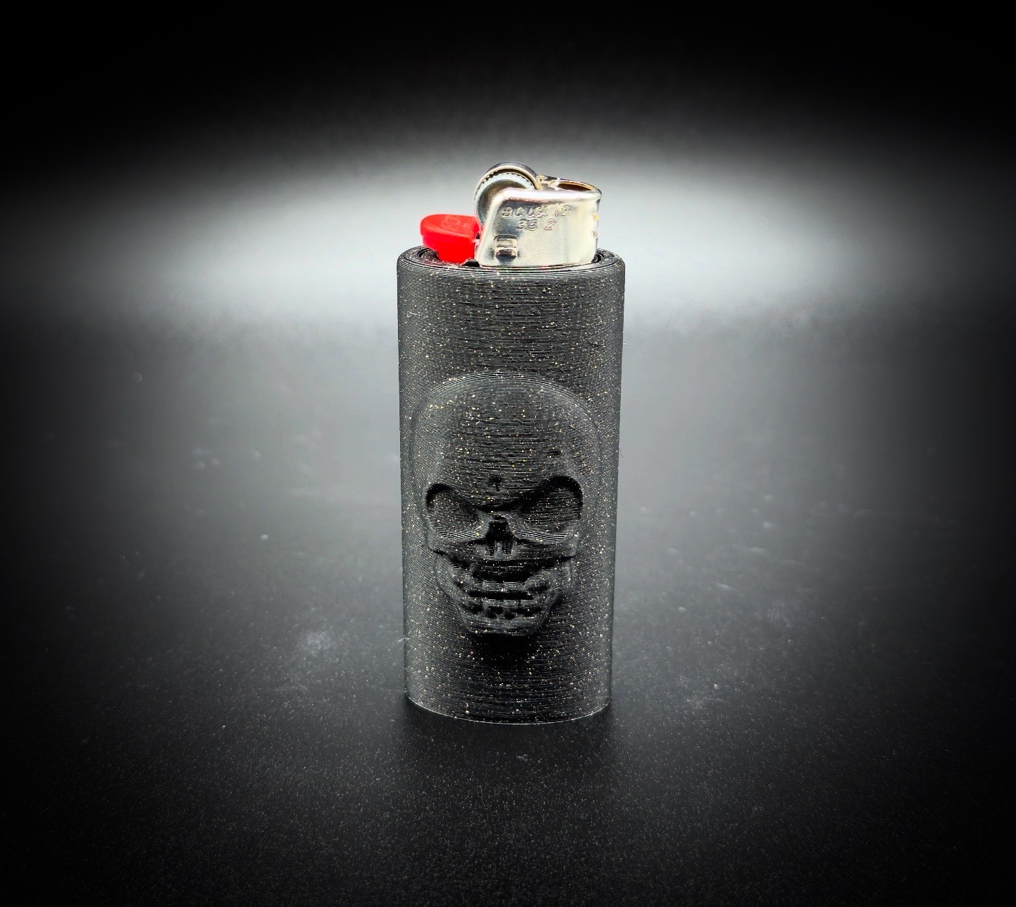 Photograph of product: HighByDesign Bic Lighter Case Skull Edition- Galaxy Black Sparkle
