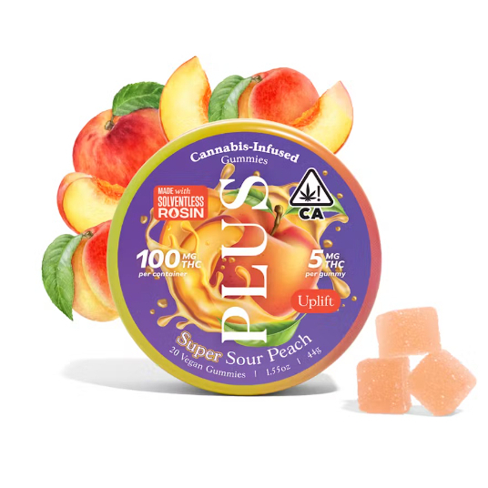 Photograph of product: SUPER SOUR PEACH ROSIN GUMMIES 20PK