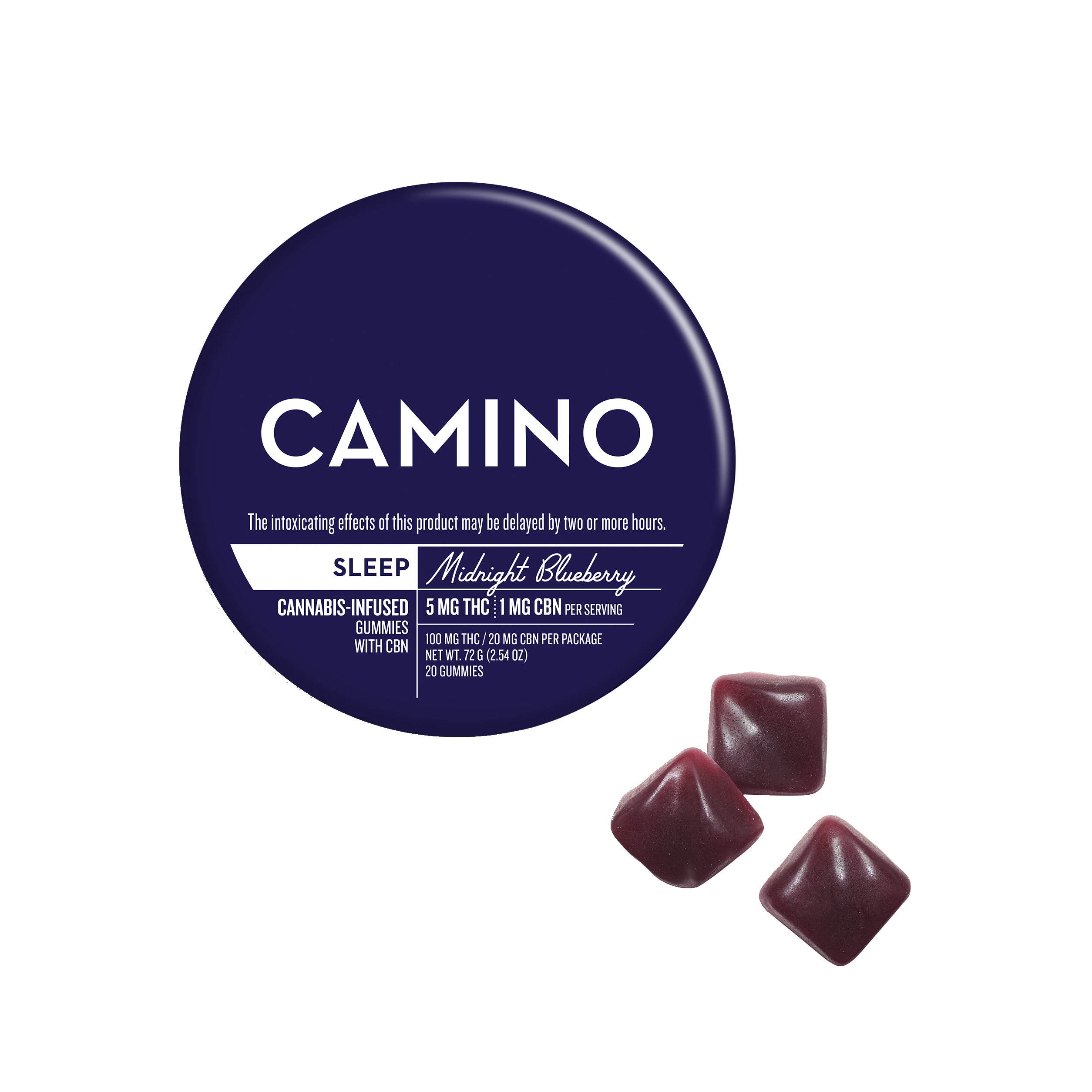 Photograph of product: Camino | Midnight Blueberry 5:1 THC:CBN | Gummies | 20 pack 100mg