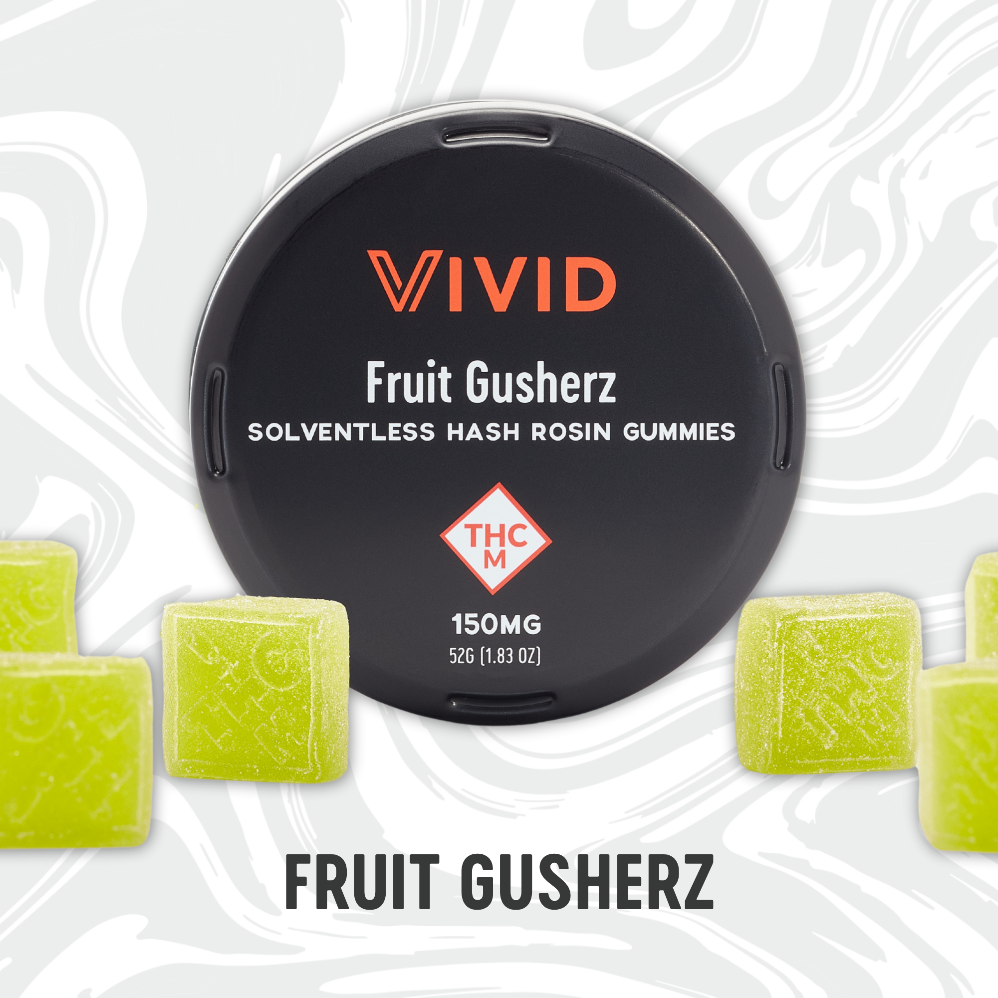 Photograph of product: Vivid - Fruit Gusherz - au chocolat Rosin Gummies - 150mg (10pk)