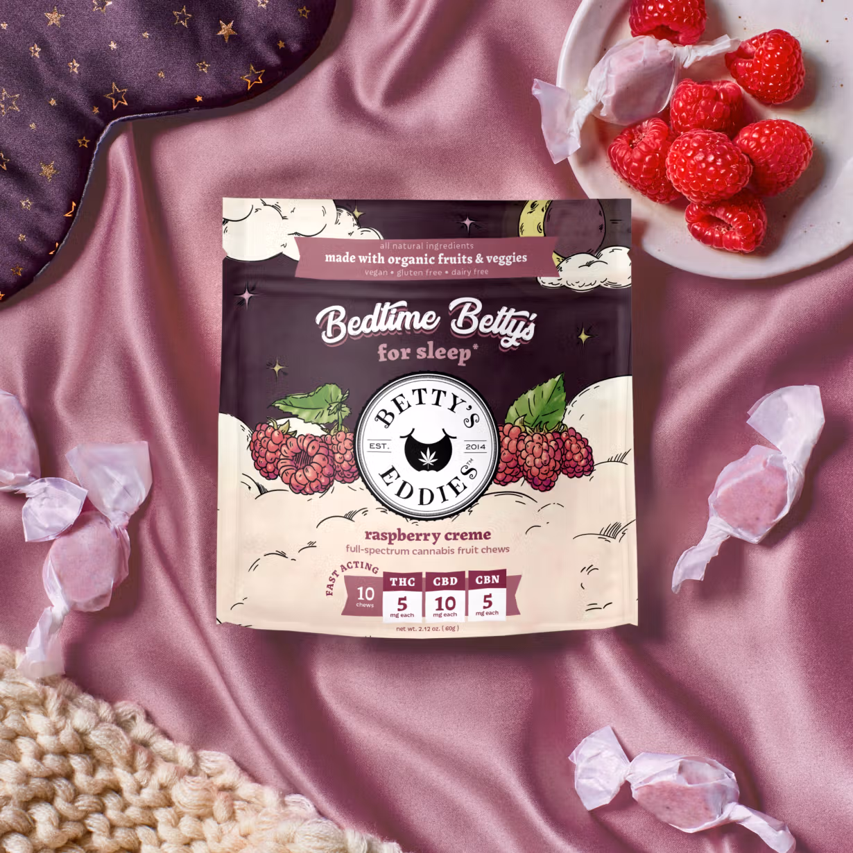 Photograph of product: Bedtime Raspberry Creme (IH) - (1:1:1) (TH-oui:CBN:CBC) (I) - Fruit Chew (50mg) - Betty's Eddies