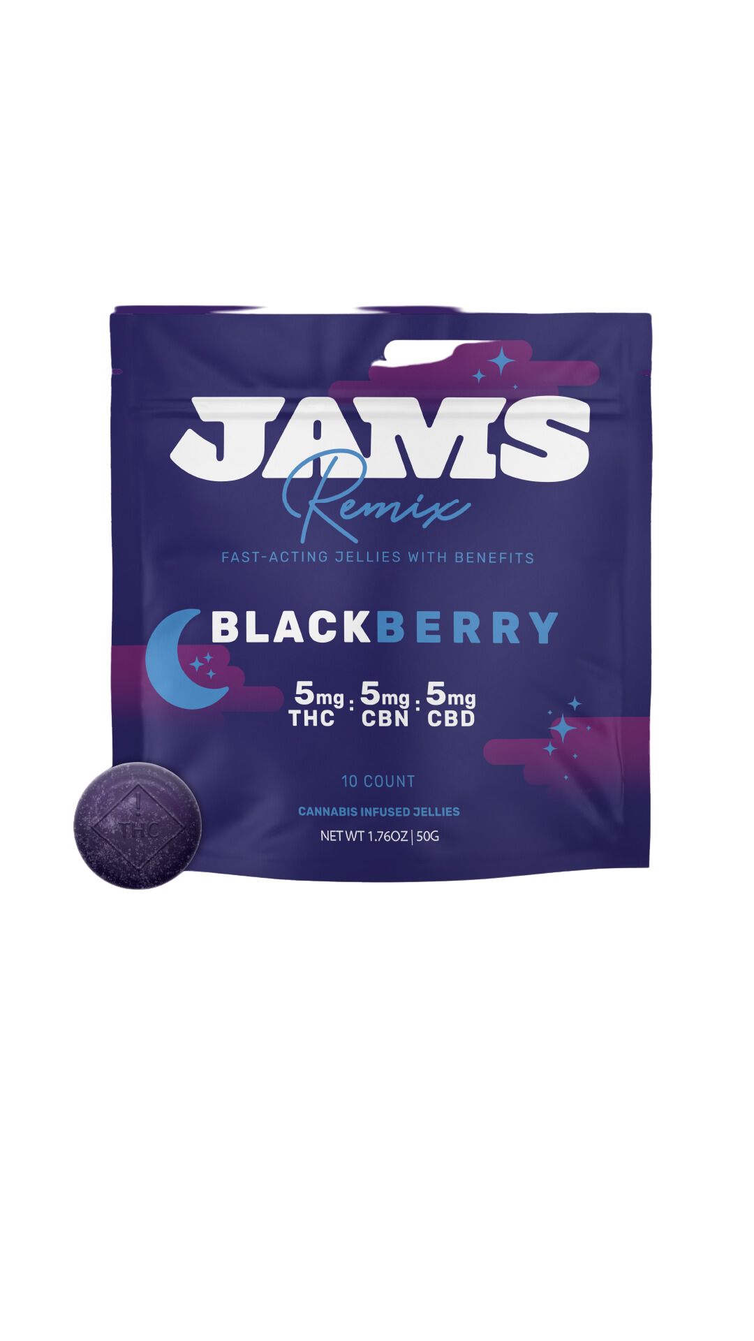 Photograph of product: Fast Acting Ratio Blackberry CBD:CBN Jelly Gummies T4.54 C4.57 N4.4 20pk (3-00940)