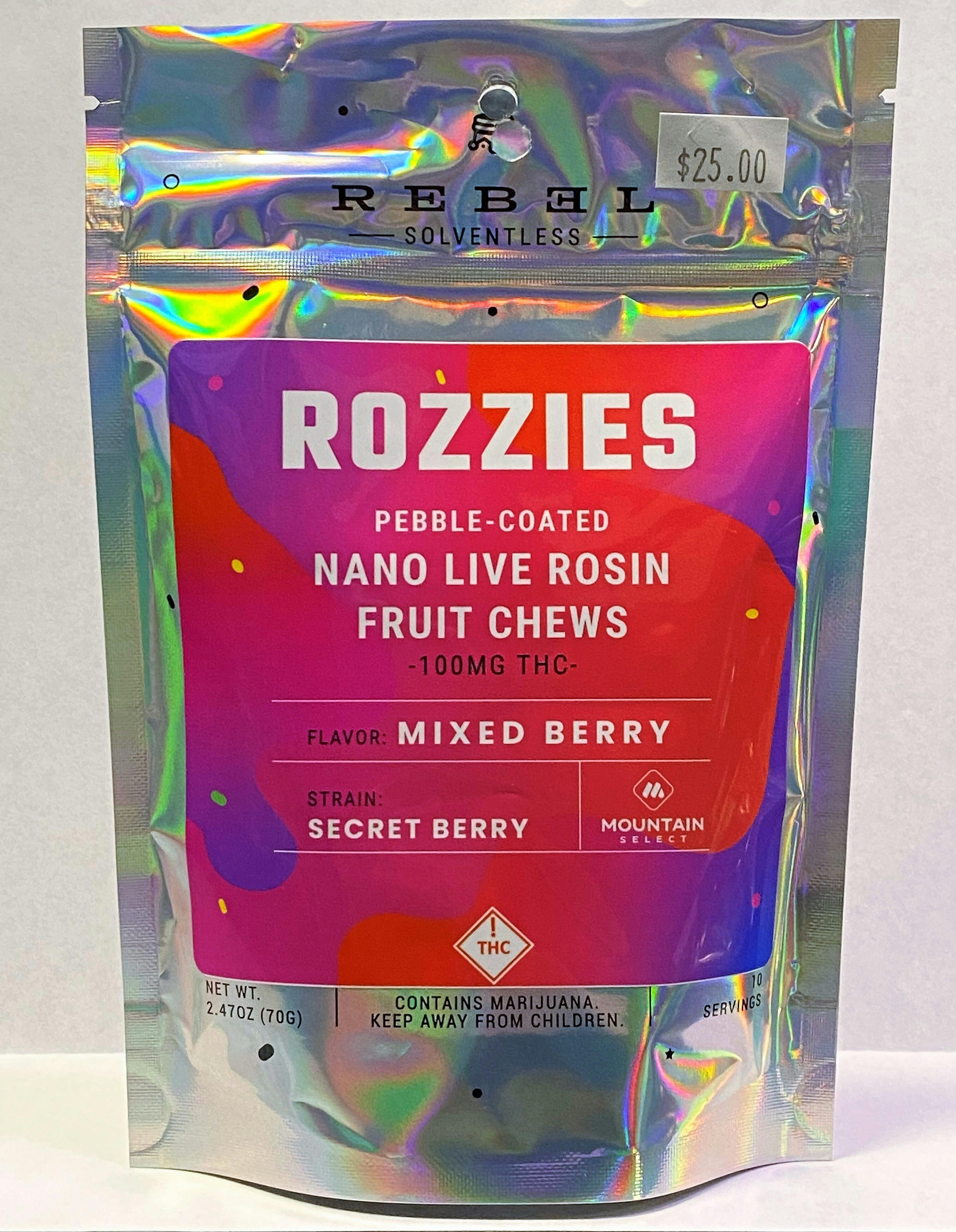 Photograph of product: Rozzies Live Rosin Fruit Chews 100mg - Mixed Berry