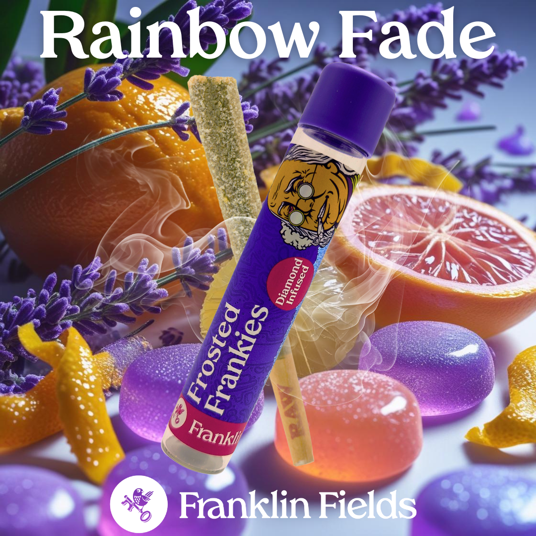 Photograph of product: Frosted Frankie Infused Pre-Roll 1.25G Oui'd Rainbow Fade