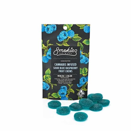 Photograph of product: [Smokiez] Fruit Chews - 100mg - SOUR Blue Raspberry (I) - 
