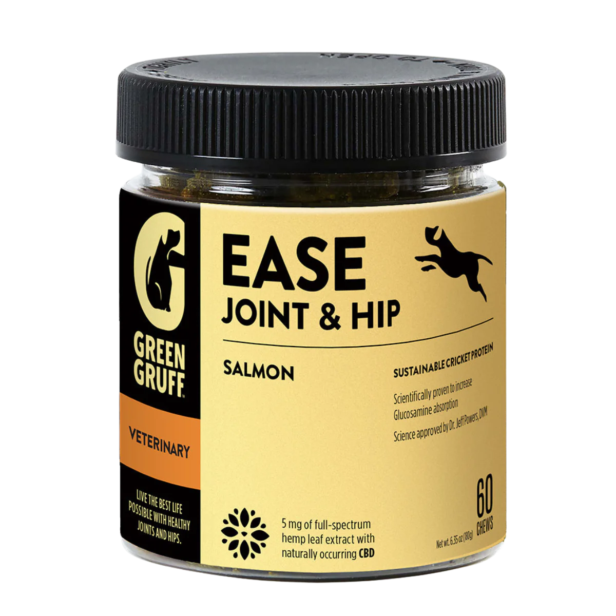 Photograph of Product: Green Gruff | Ease-Vet Strength CBD+ (pet) | Joint and Hip Dog Supplements | 60ct