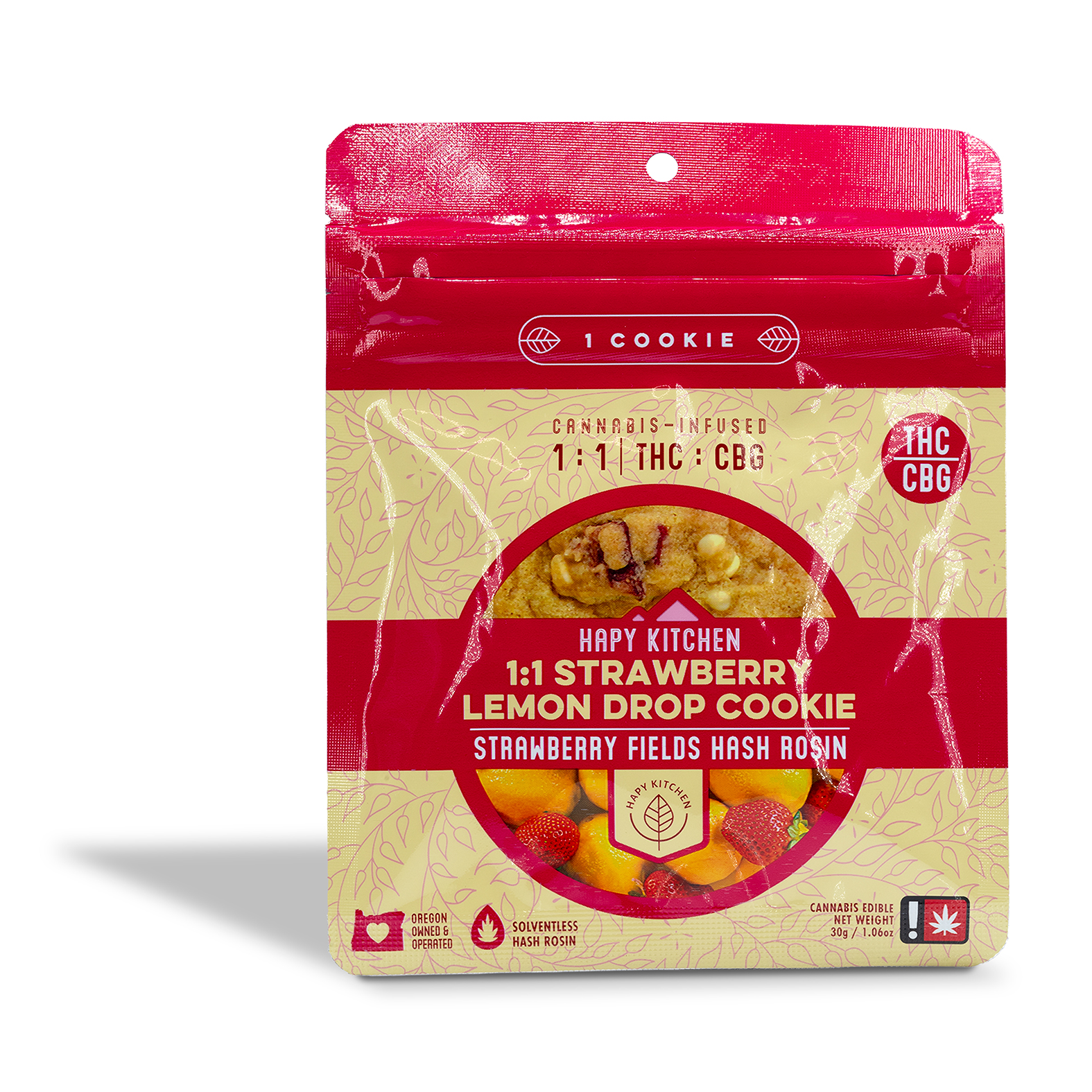 Photograph of product: Hapy Kitchen - 1:1 TH-oui/CBG Strawberry Lemon Drop Cookie - 1.06oz