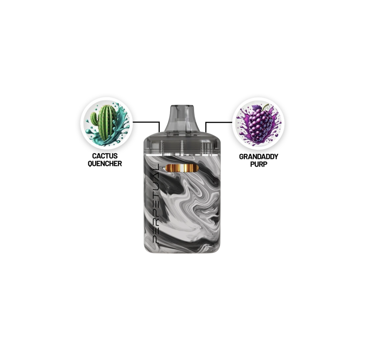 Photograph of product: Perpetual Cactus Quencher & Grand Daddy Purp 2g Duo Disposable