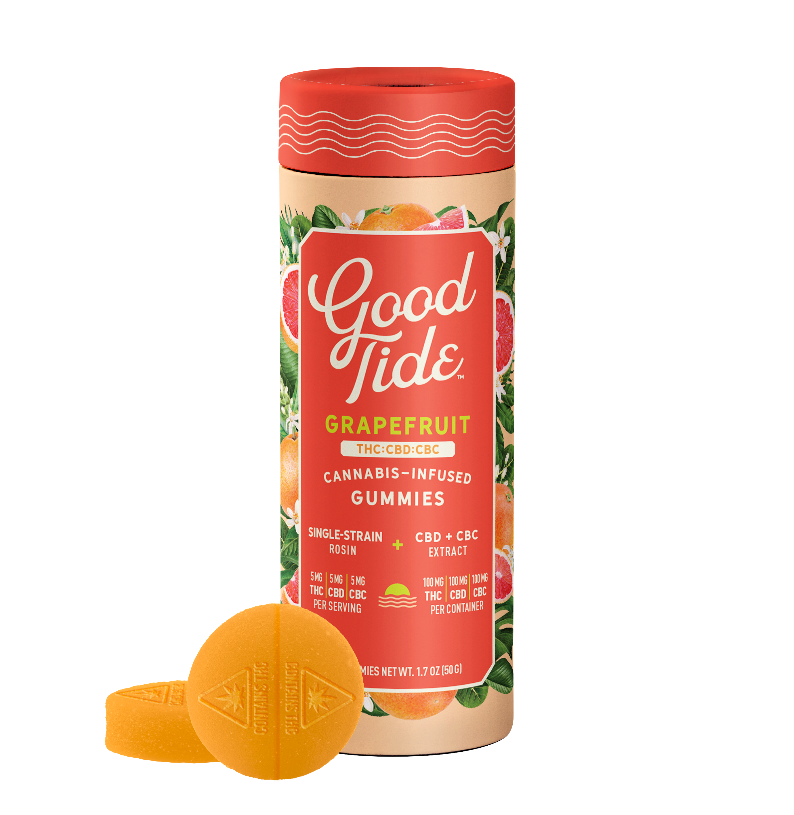 Photograph of product: 1:1:1 Grapefruit Rosin Gummies (THC:CBD:CBC) - 5mg/20pk