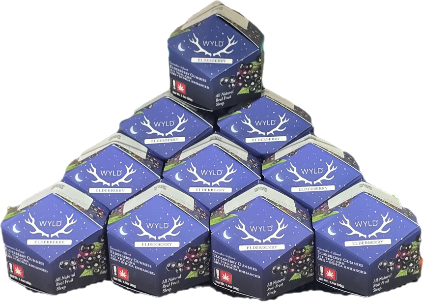 Photograph of product: 100mg | 20 pack | Gummies | Elderberry | 2:1 | TH-oui:CBN | Oui'd |
