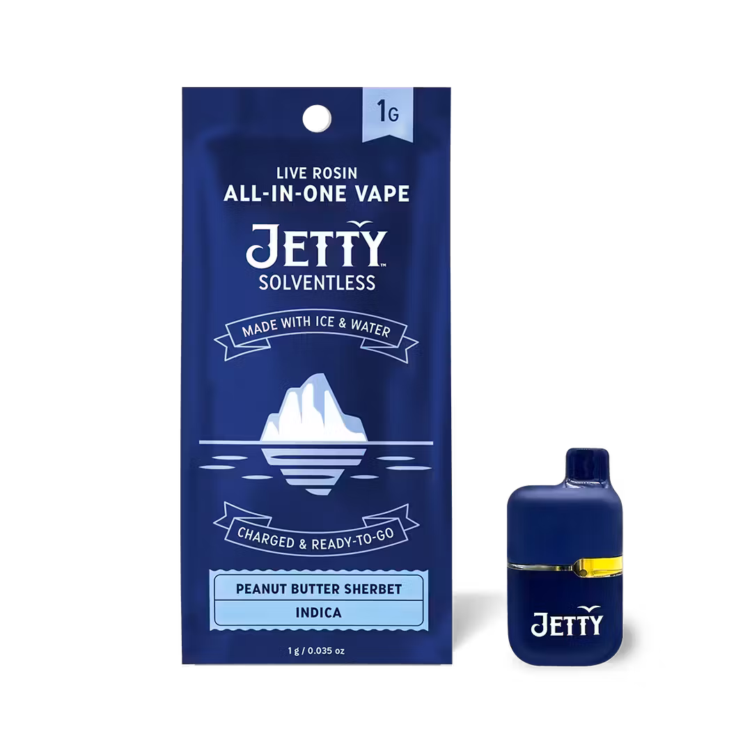 Photograph of product: Jetty | Peanut Butter Sherbert | 1g Mini Tank Live Rosin Solventless AIO