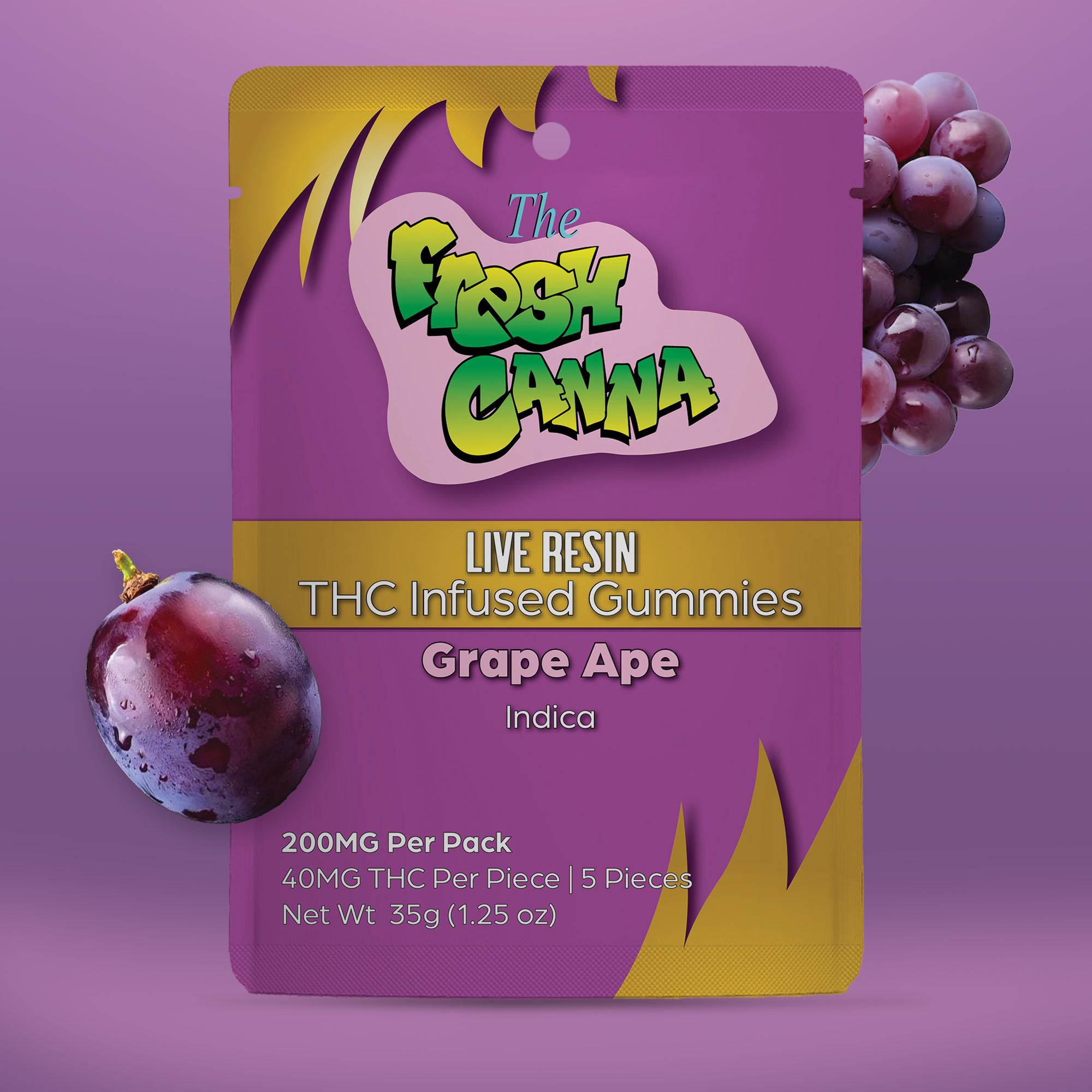 Photograph of product: Fresh Canna | Grape Ape | 200mg Live Resin Gummies