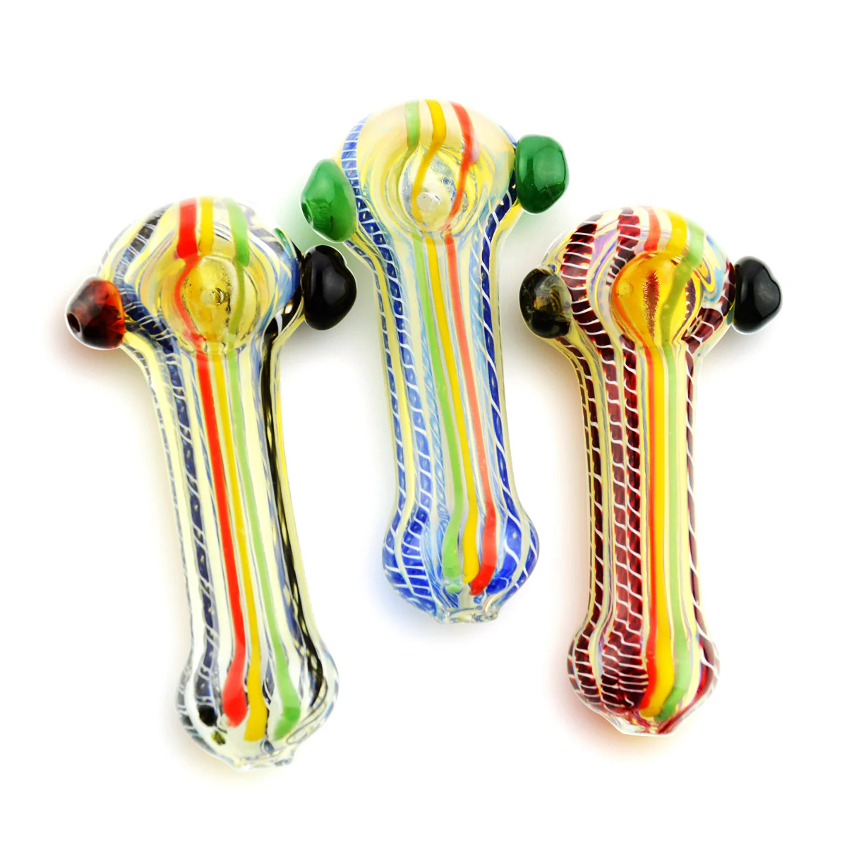 Photograph of product: 4.5" Silver Fume Glass with Rasta Line and Twisting Hand Pipe