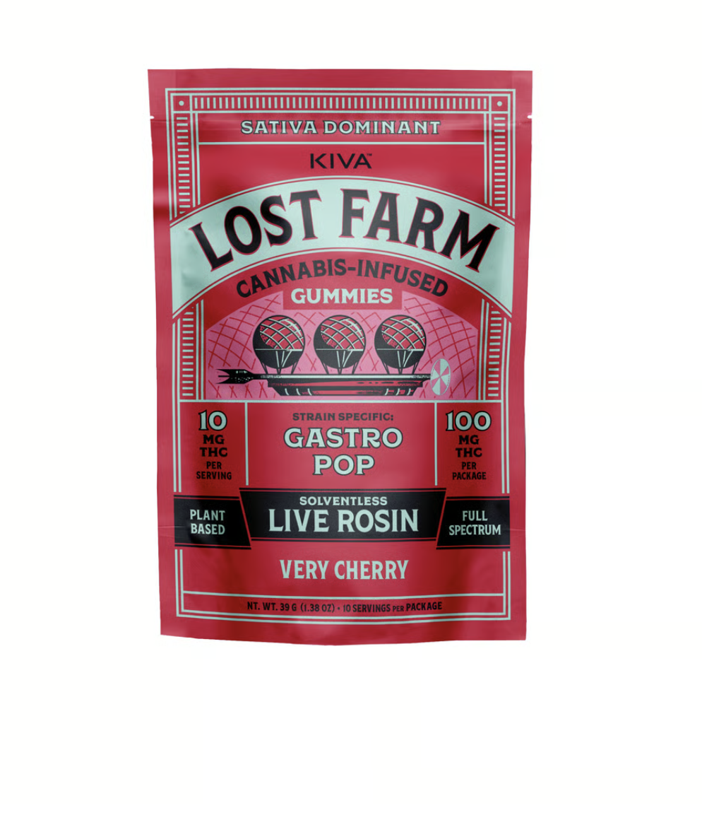 Photograph of product: LOST FARMS VERY CHERRY 10PK LIVE ROSIN GUMMIES 100MG