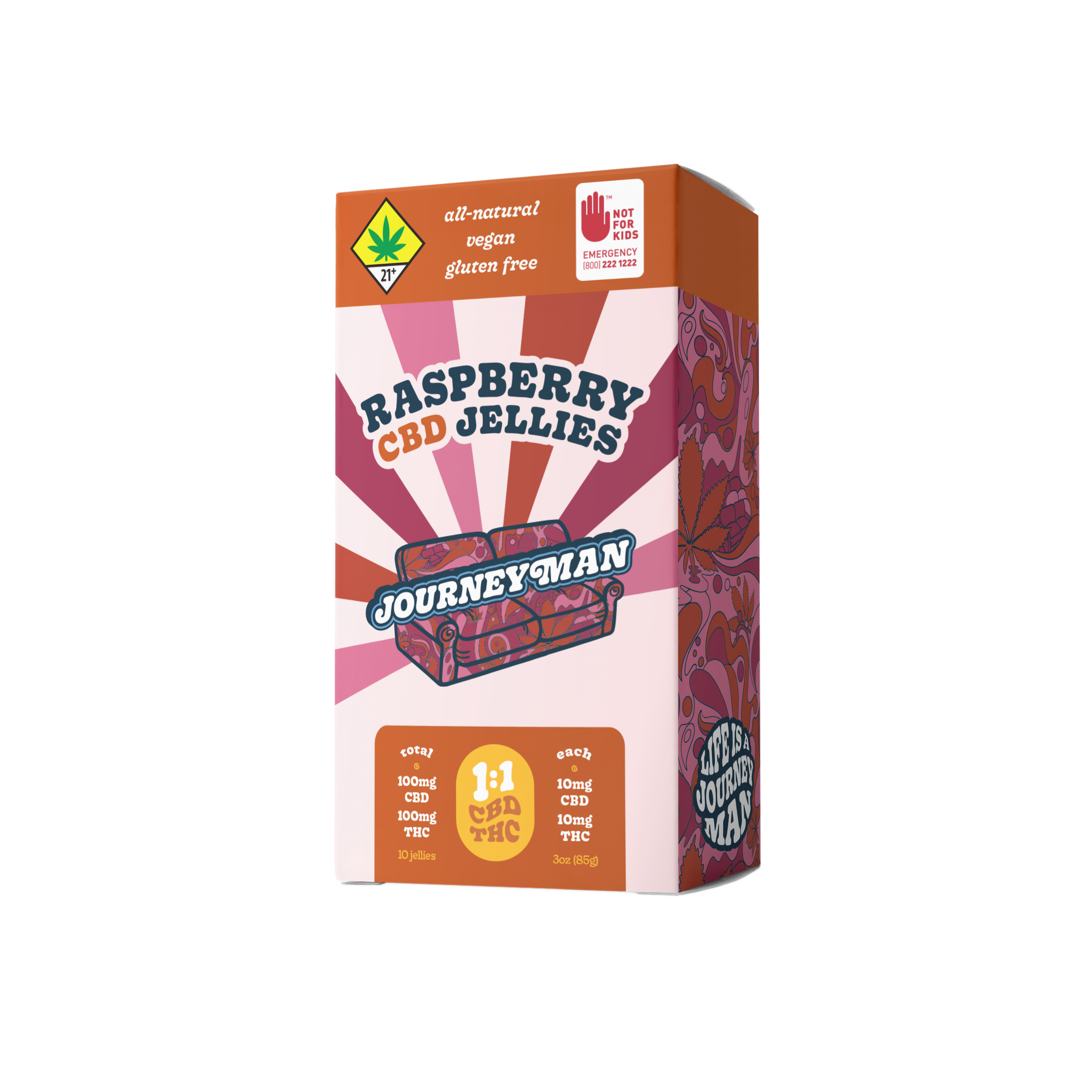 Photograph of product: Journeyman - Raspberry - 10mg TH-oui:10mg CBD - Edible - 10pk