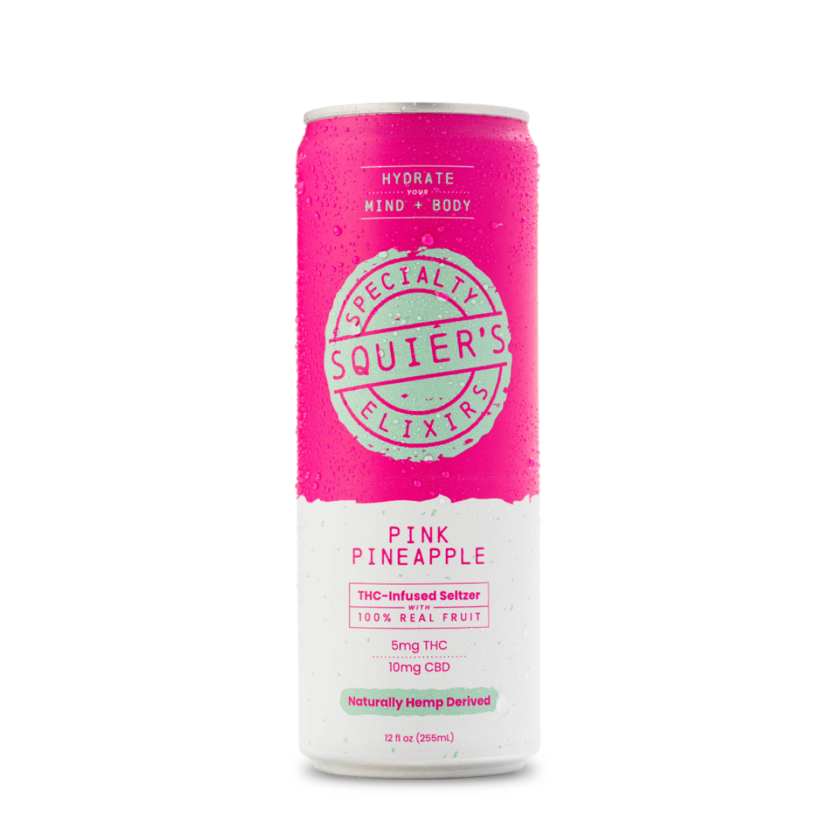 Photograph of product: Squier's - Pink Pineapple Seltzer - (5mg TH-oui : 10mg CBD)