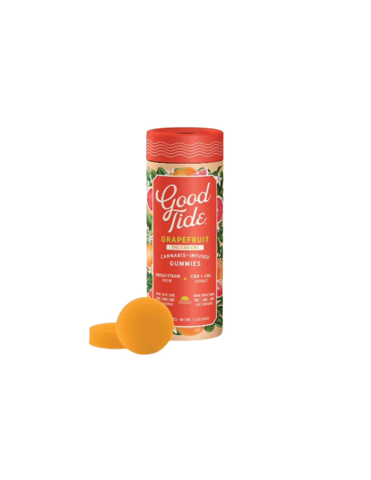 Photograph of Product: Good Tide: 100mg 1:1:1 THC:CBD:CBC BLISSFUL Gummies Sativa (Grapefruit)