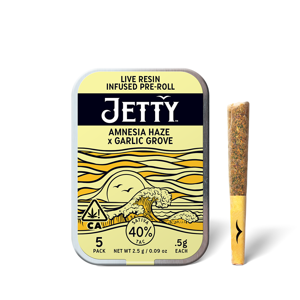 Photograph of product: 5pk - Amnesia Haze x Garlic Grove - Live Resin Infused - 2.5g (S) - Jetty