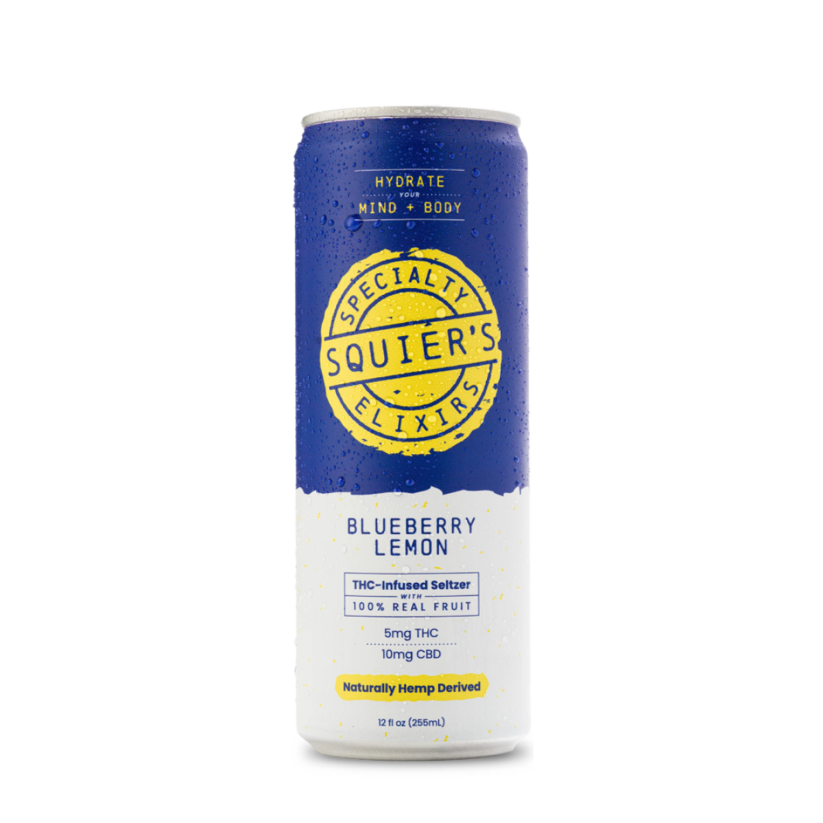 Photograph of product: Squier's: Blueberry Lemon Infused Seltzer 5mg TH-oui/10mg CBD