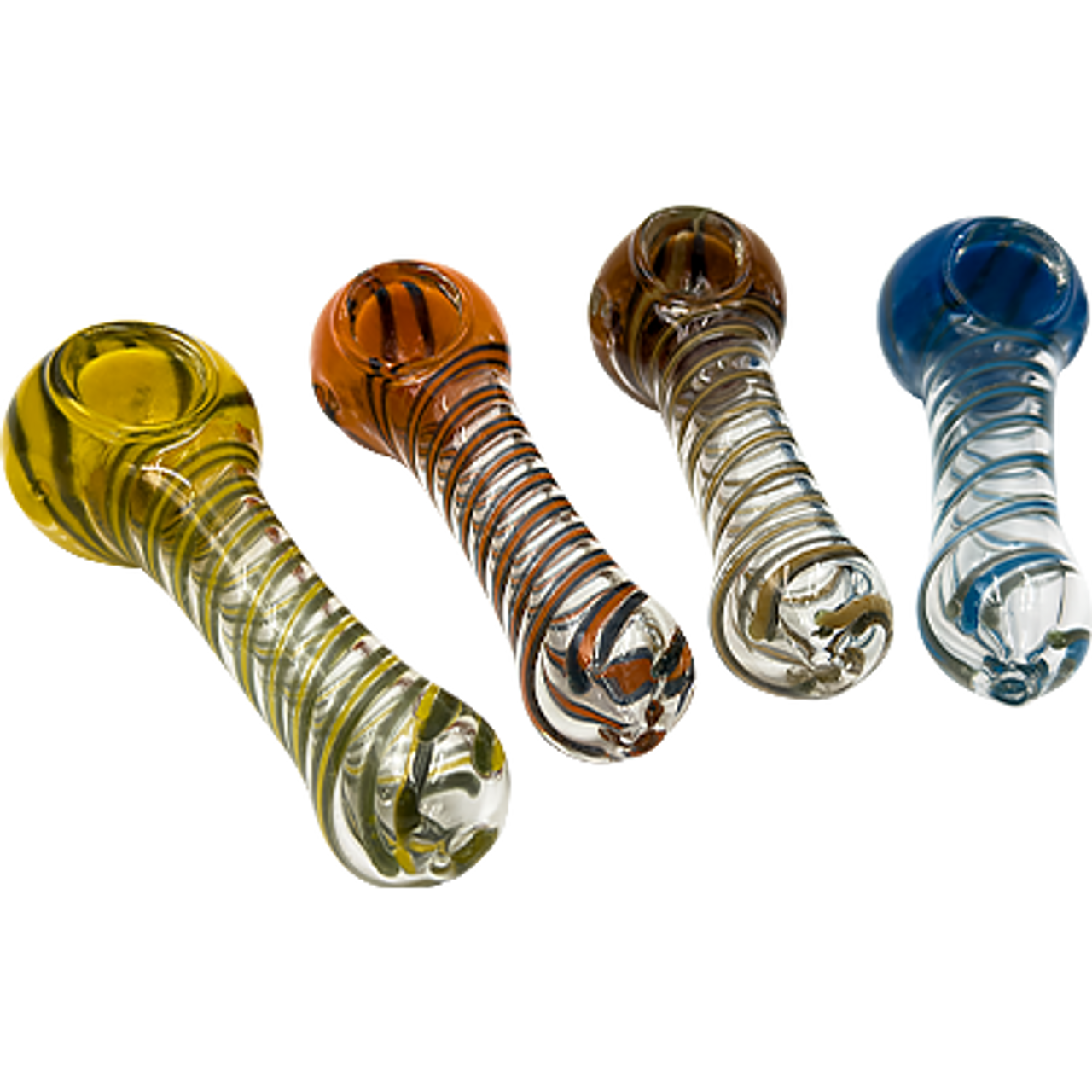 Photograph of product: 4" Ribbon Spun Hand Pipe with Fruit Head | Assorted Colors