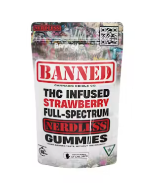 Photograph of product: Banned - Gummies - Strawberry - 200mg Nerdless - 4pk
