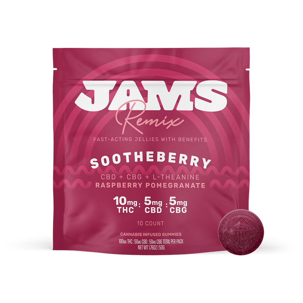 Photograph of product: [REC] JAMS Remix | Sootheberry 2:1:1 TH-oui:CBG:CBD | 100mg/10pk Soft Chews