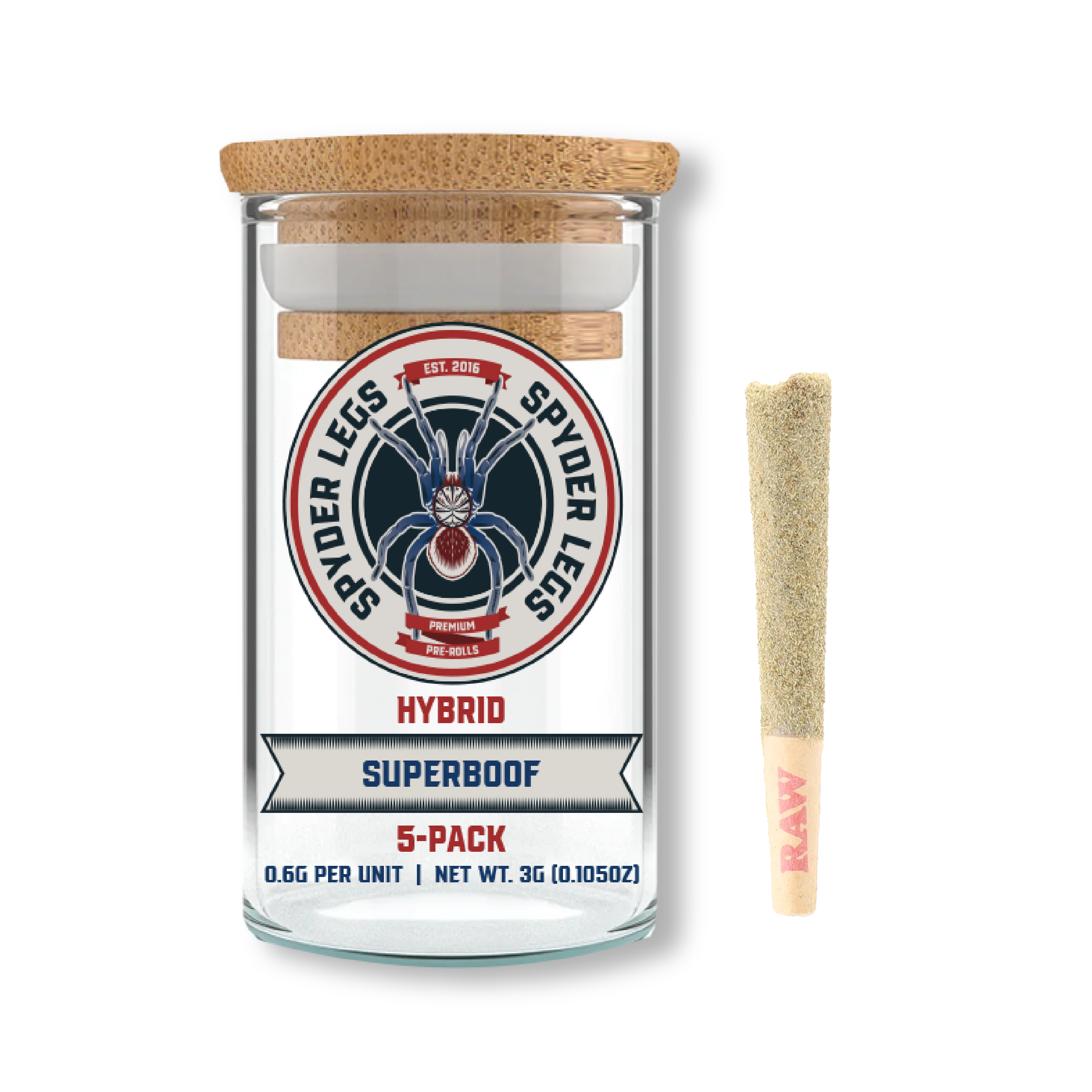Photograph of Product: 0.6G SUPERBOOF SPYDER LEGS INFUSED PRE-ROLL 5-PACK