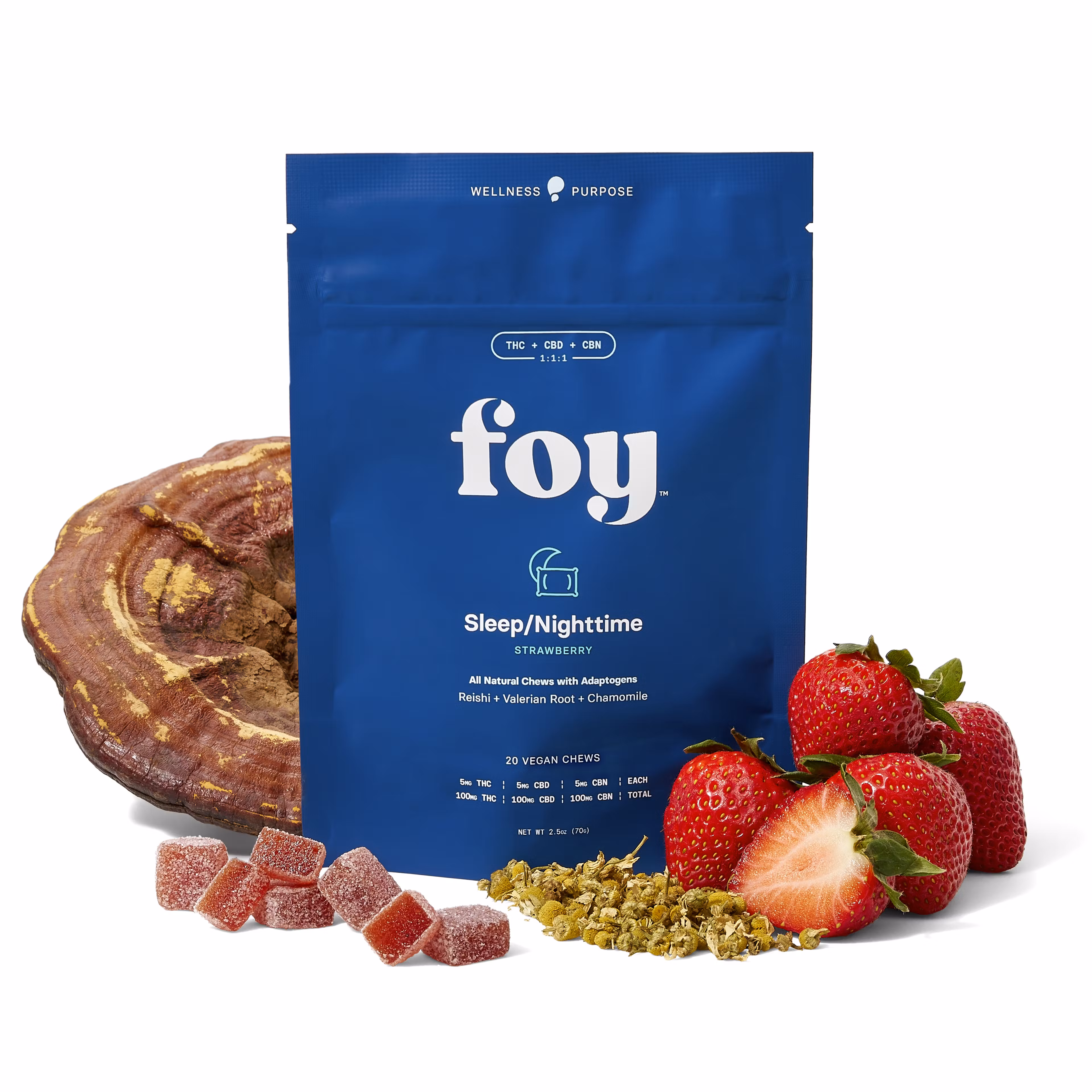 Photograph of product: Foy Nighttime Chews with Organic Adaptogens (5mg TH-oui:CBD:CBN each) 20pk
