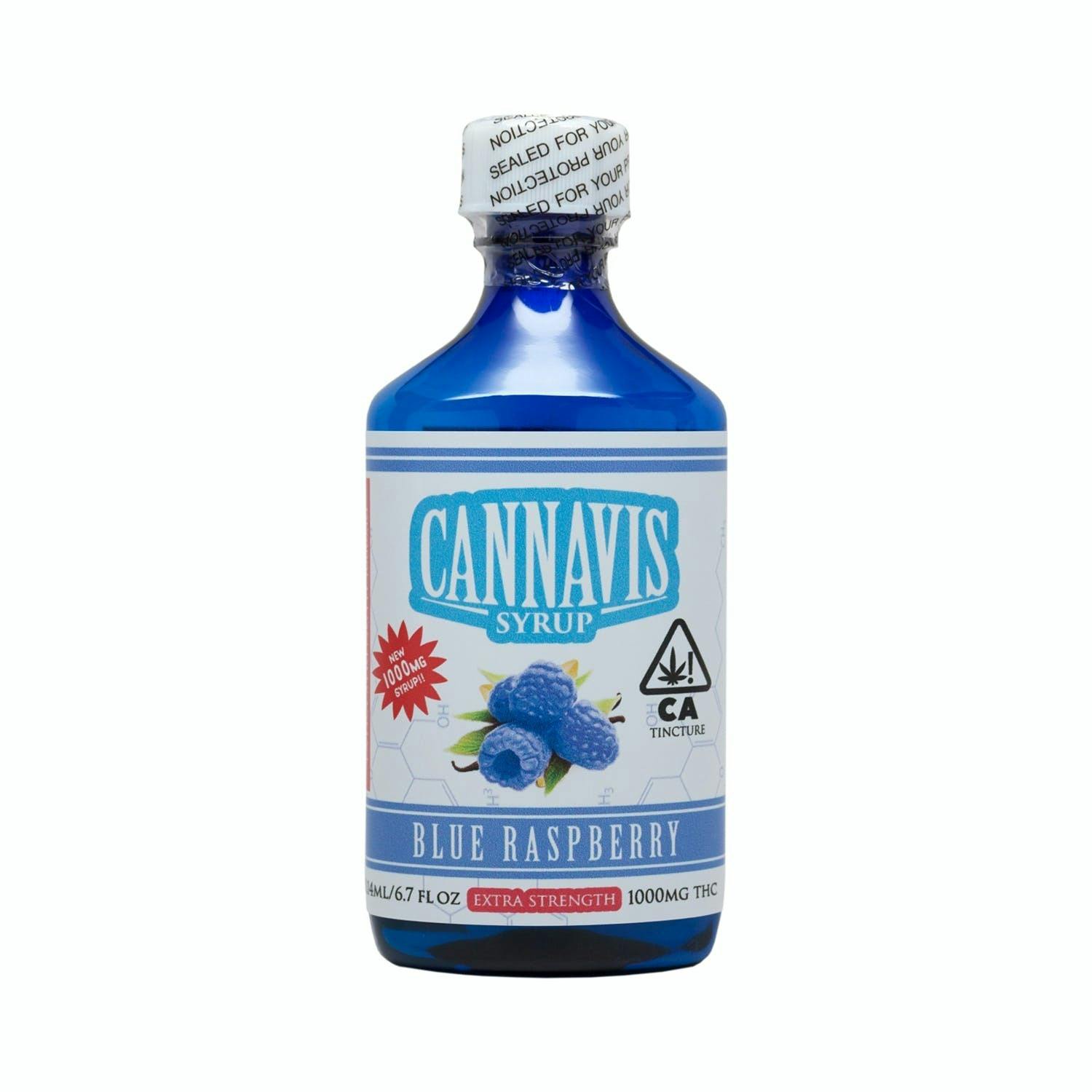 Photograph of product: CANNAVIS BLUE RASPBERRY EXTRA STRENGTH SYRUP 2 X 500MG