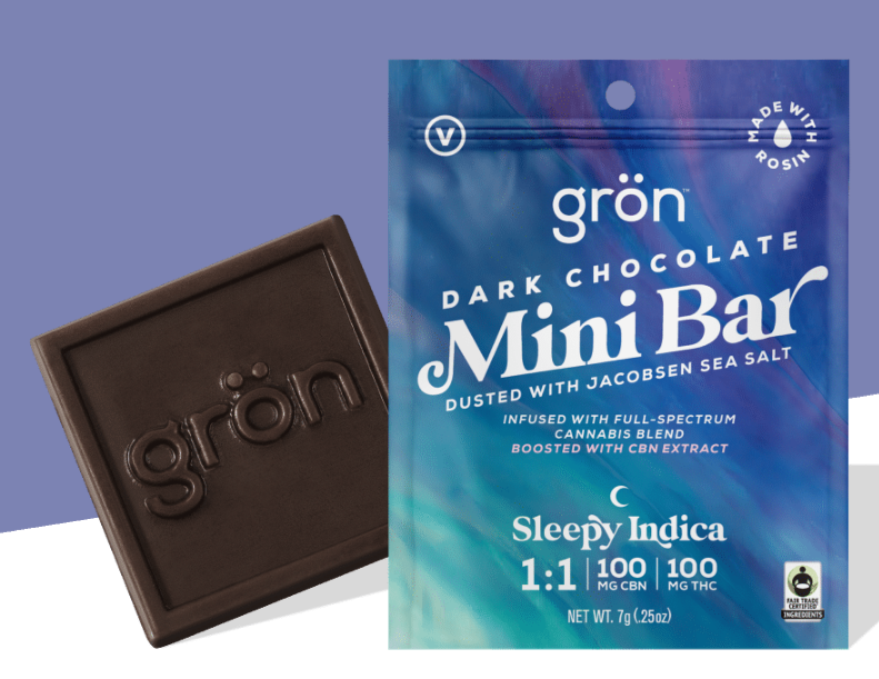 Photograph of product: Grn | Dark Chocolate 1:1 CBN/TH-oui Mini Bar | 100mg