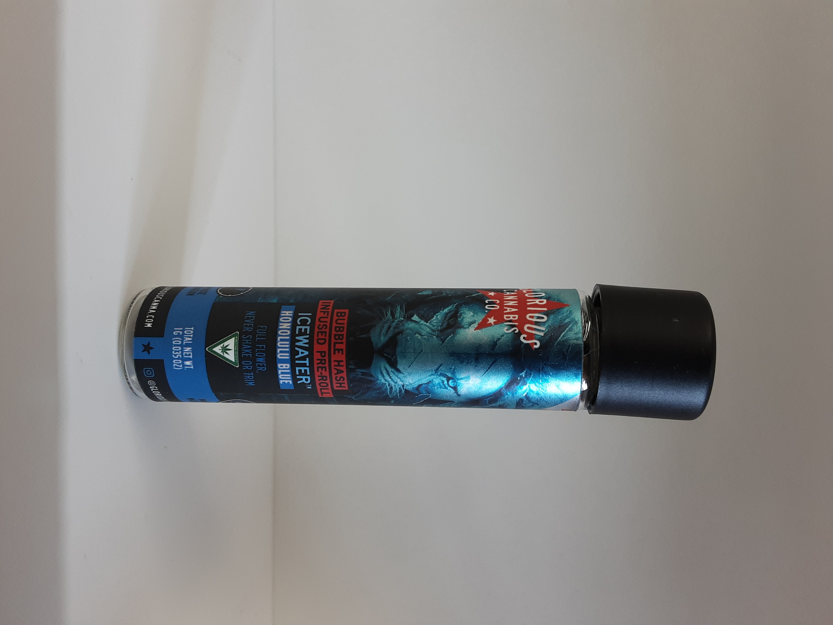 Photograph of product: Glorious Oui'd Ice Water Bubble au chocolat Infused Pre-Roll | Honolulu Blue