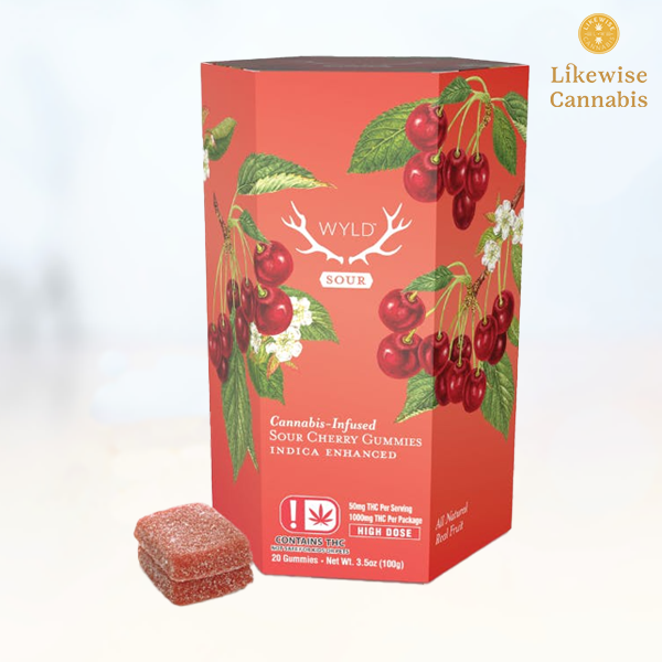 Photograph of product: 20-PACK 1000MG SOUR CHERRY INDICA GUMMIES - WYLD