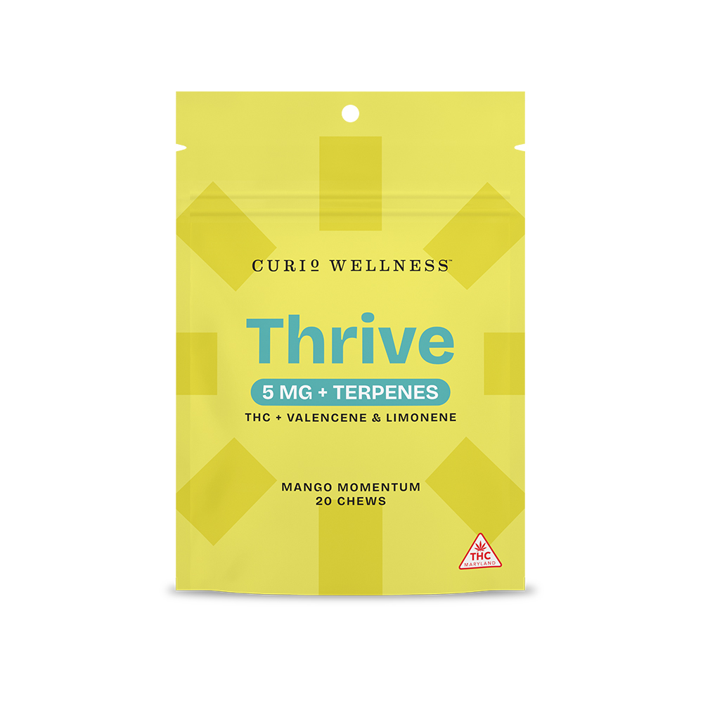 Photograph of product: Curio Chews Terpene Infused THRIVE Mango Momentum 5mg 20pk