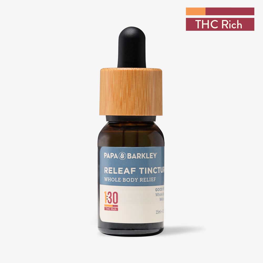 Photograph of Product: THC Rich 1:30 CBD:THC Releaf TINCTURE 15ml - Papa & Barkley
