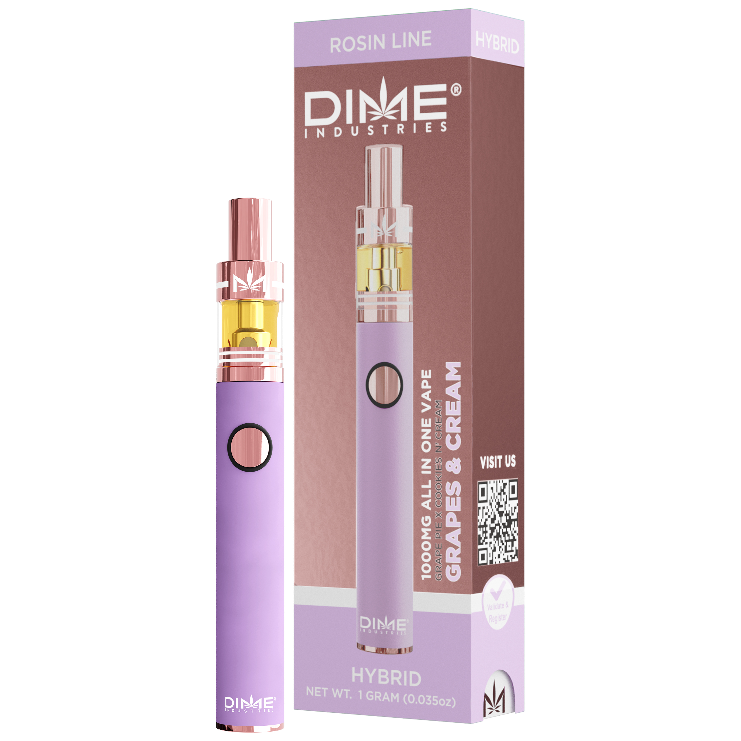 Photograph of product: Dime Industries - Grapes & Cream (Hybrid) Live Rosin All-In-One Vape 600mg