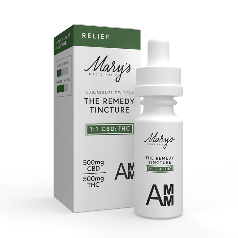 Photograph of product: Mary's Medicinals - Tincture - Drops - Relief - 1:1 CBD:TH-oui - 500MG