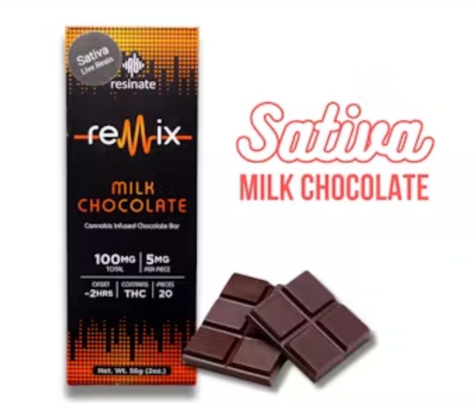 Photograph of product: Remix Milk Chocolate Bar - 100mg - Resinate
