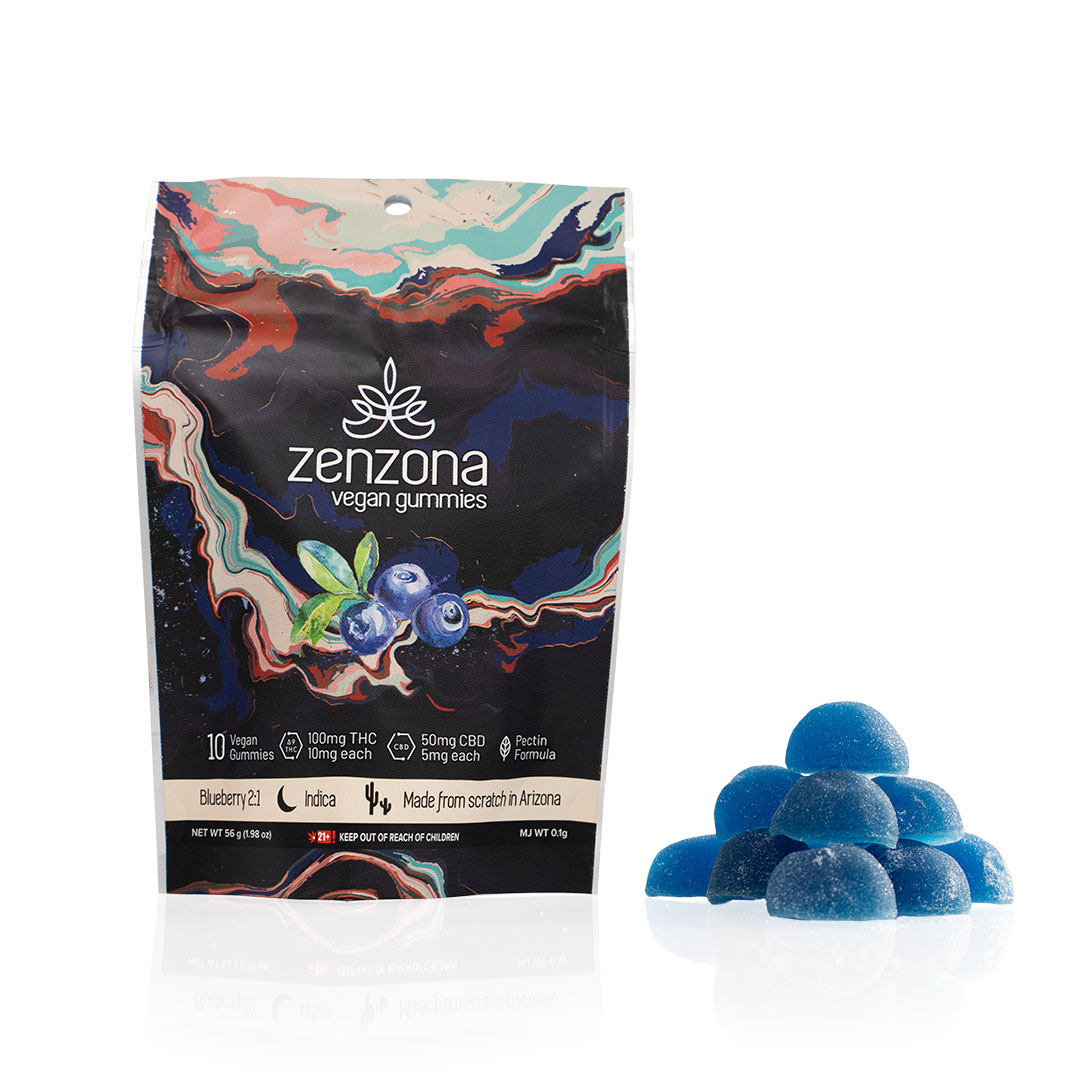 Photograph of product: zenzona Vegan Gummies 2:1 (100mg TH-oui/50mg CBD) Blueberry - Oui'd