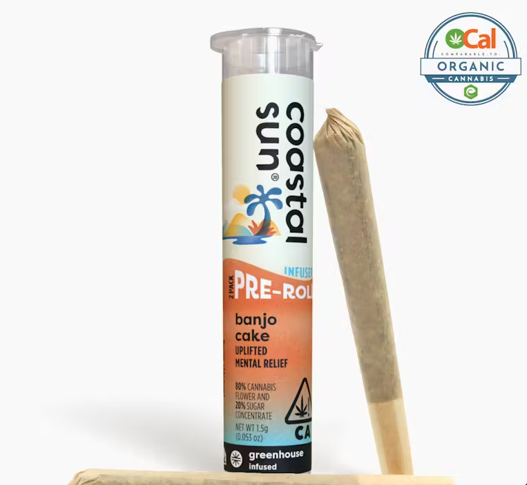 Photograph of product: Coastal Sun Banjo Cake Oui'd Infused Preroll 2pk 1.5g