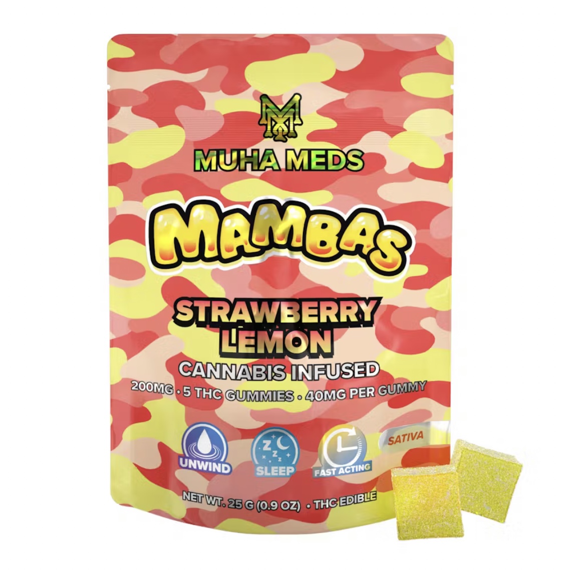 Photograph of product: Mambas: Strawberry Lemon Gummies  200MG (40mgx5)