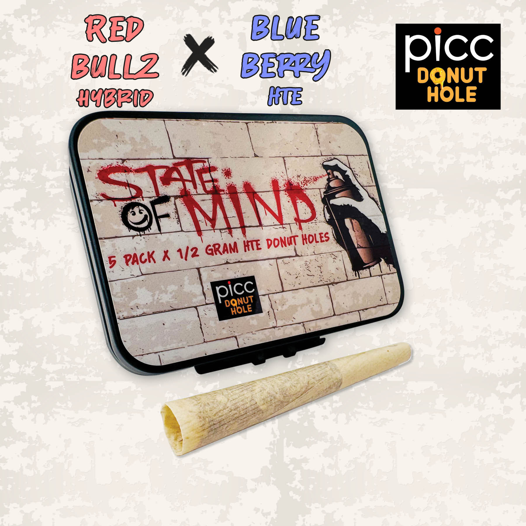 Photograph of product: Red Bullz & Blueberry HTE | State of Mind Donut Holes | 5pk |  2.5g