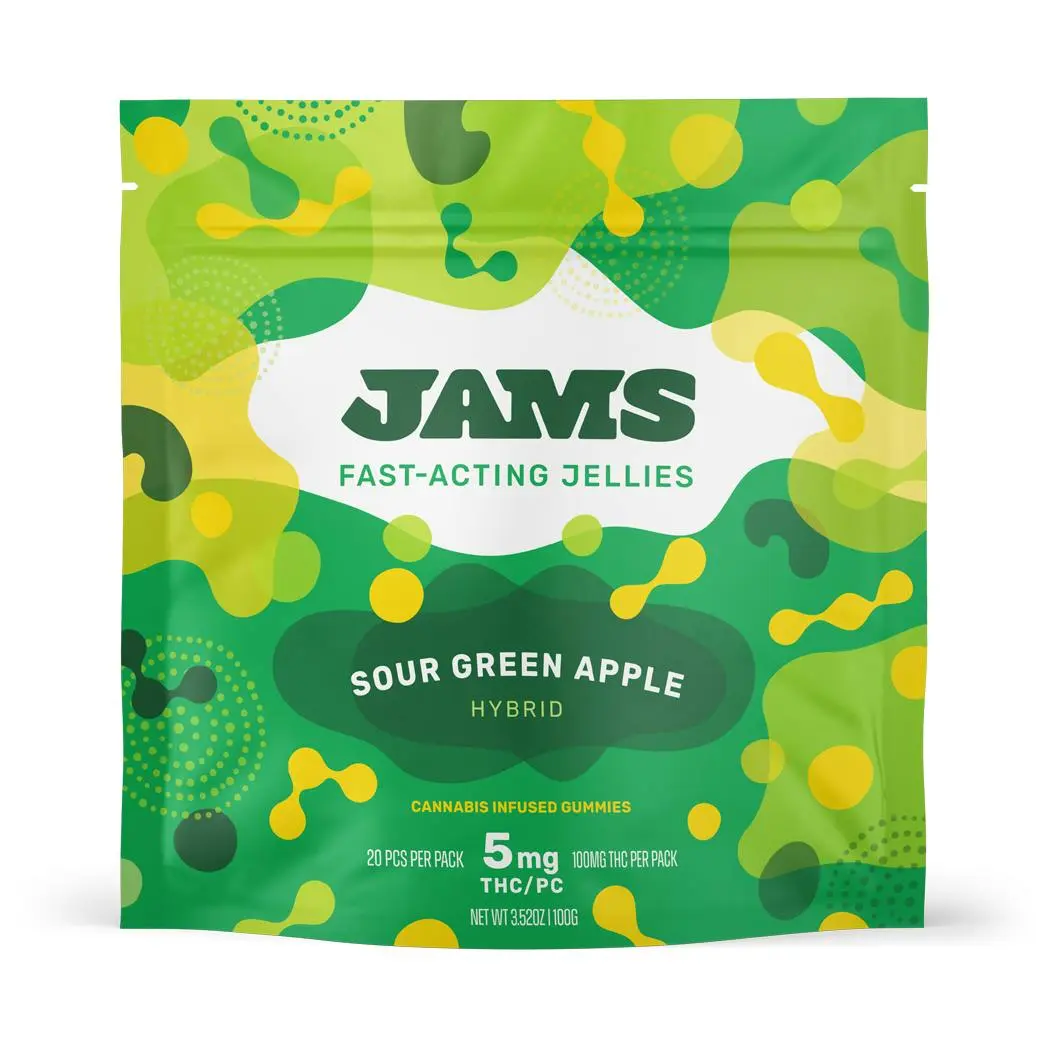Photograph of product: JAMS Fast-Acting Sour Green Apple Jellies 20pk