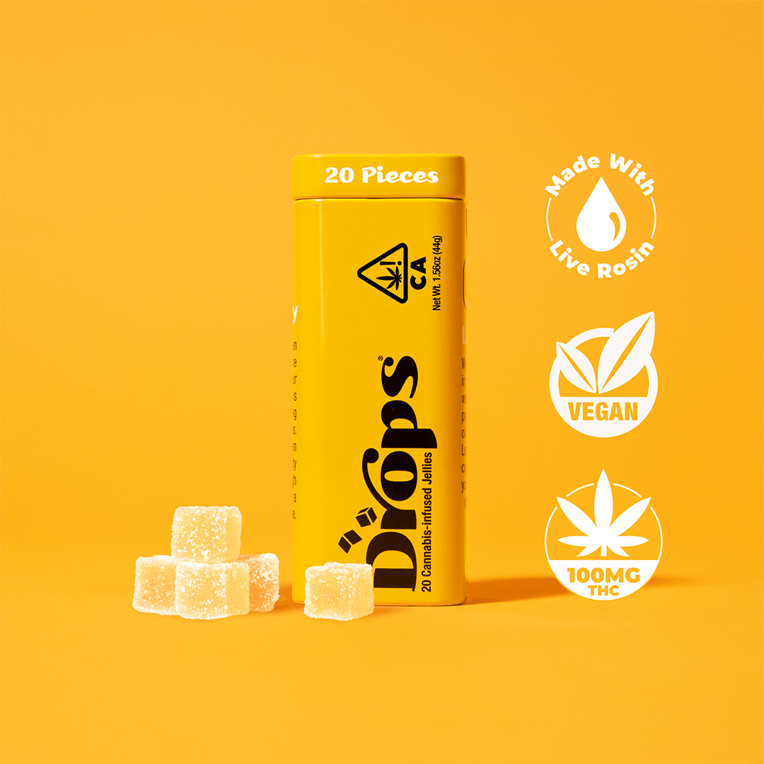 Photograph of product: Drops | LRO Gummies 100mg (20pc) | Lemon