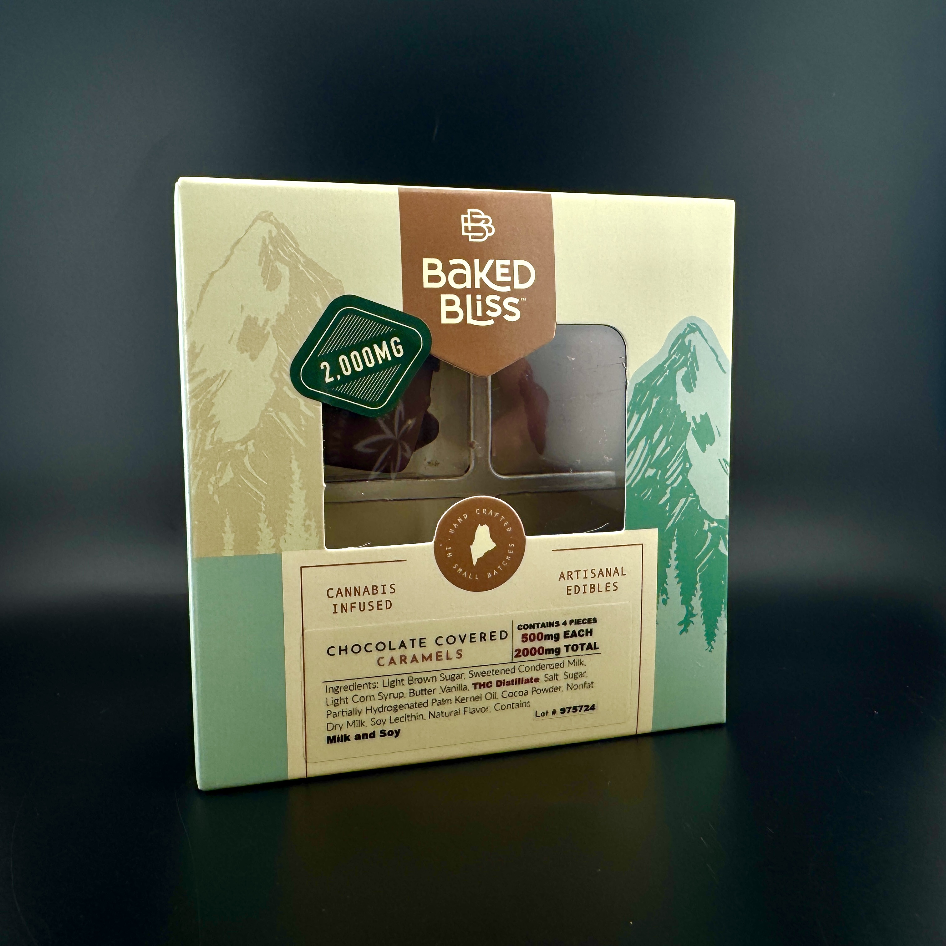 Photograph of product: 2000mg Chocolate Covered Caramels | Baked Bliss