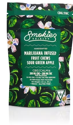 Photograph of product: Smokiez - 1:1 TH-oui:CBG - 200MG Chews - Sour Green Apple
