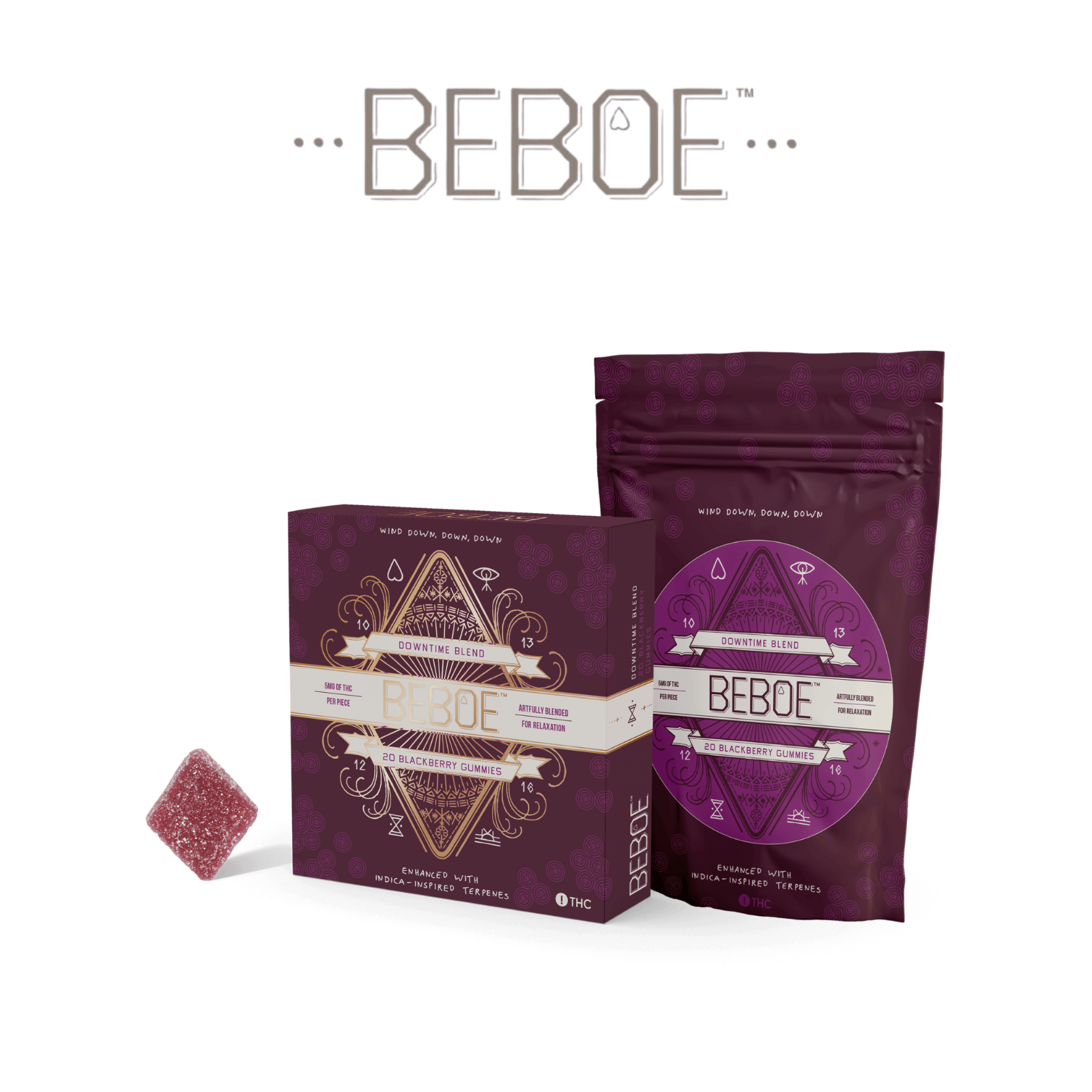 Photograph of product: Beboe Gummies 20pk | Blackberry (Downtime Blend) | 1:1 TH-oui:CBD